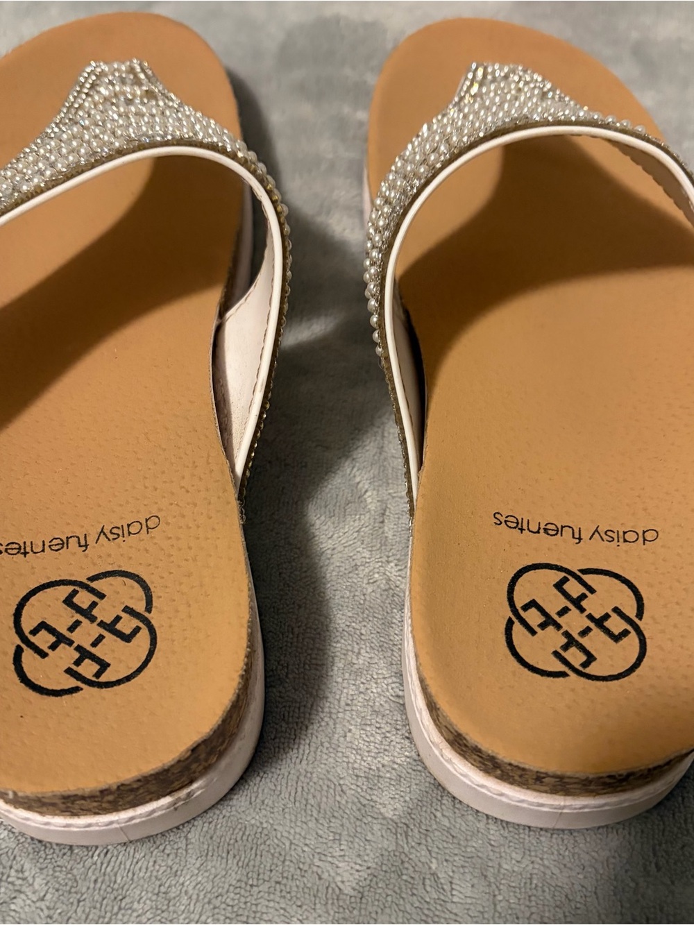 Daisy Fuentes Beige Crystal Embellished Thong Sandals - Picture 3 of 7